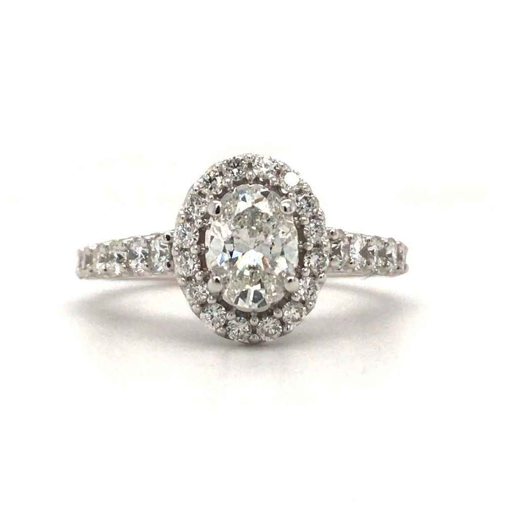 14K White Gold Oval Halo-Style Engagement Ring