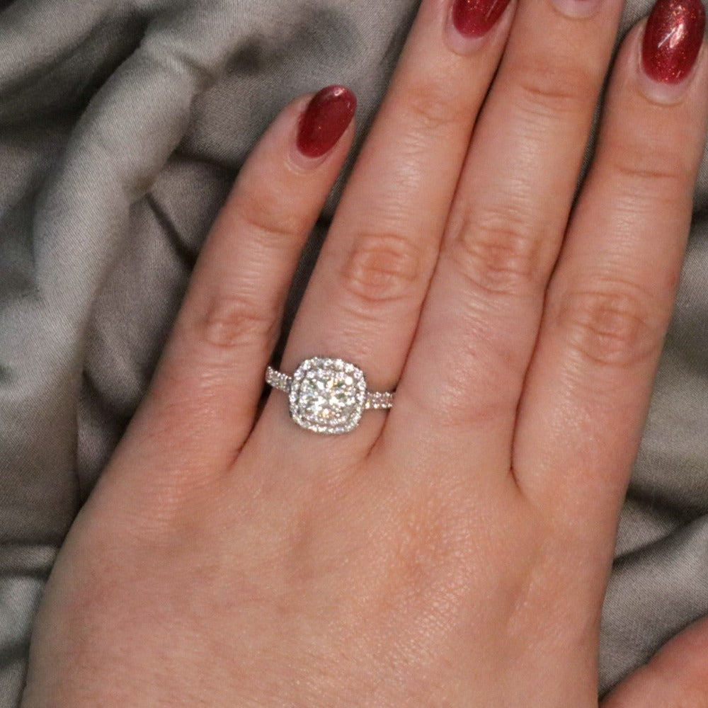 Round Center Cushion Double Halo Lab Grown Diamond Engagement Ring Side 2