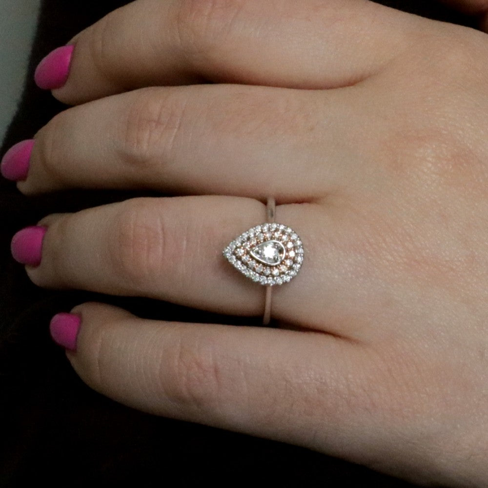 Two Tone Diamond Engagement Ring on model