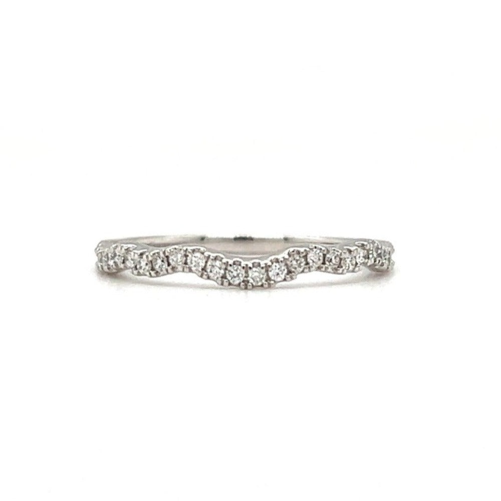 14K White Gold Curved Diamond Wedding Band