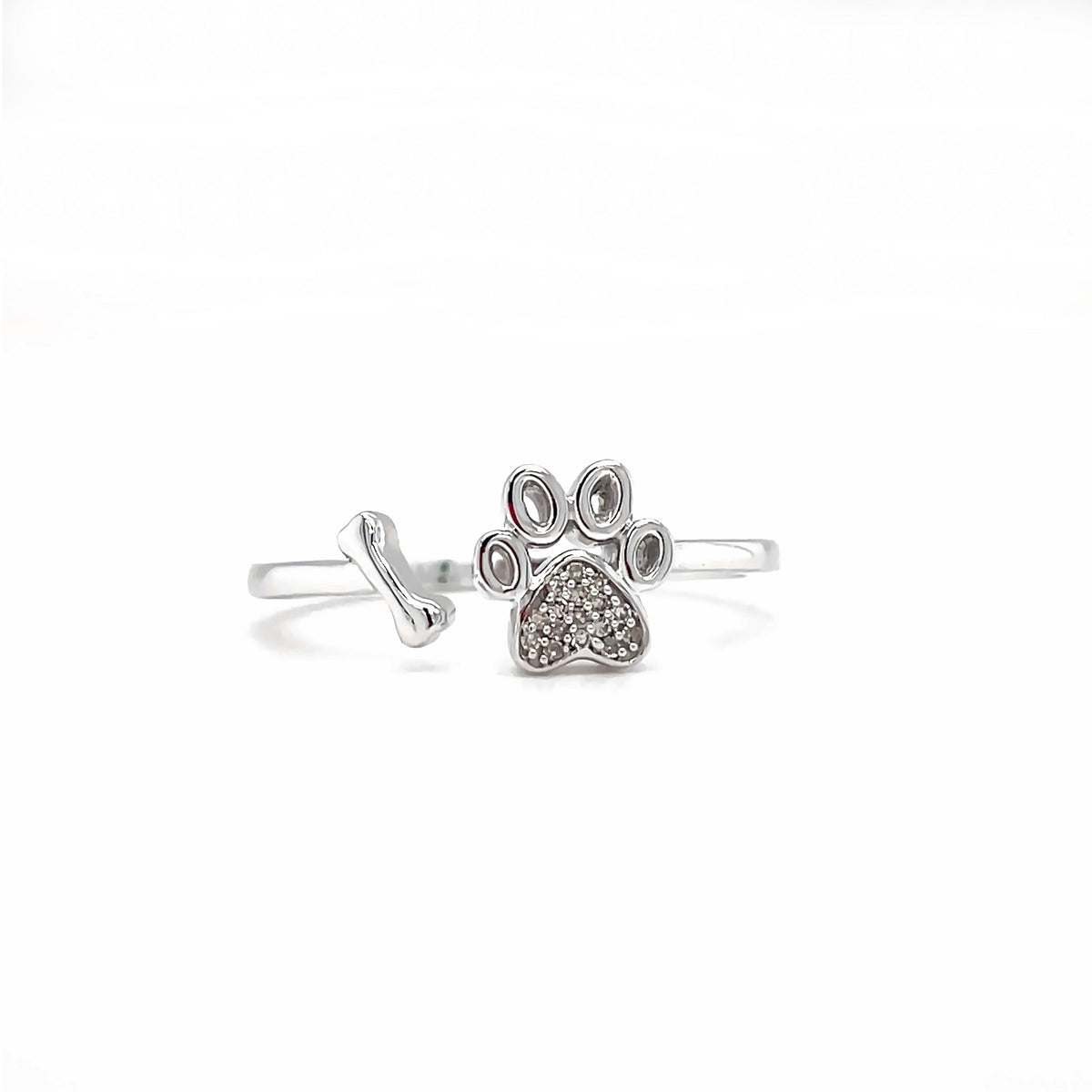 AFFY Dog Pawprint Ring - 14k Gold Over Sterling Silver With 0.4 Cttw White Cubic Zirconia, Round Shape