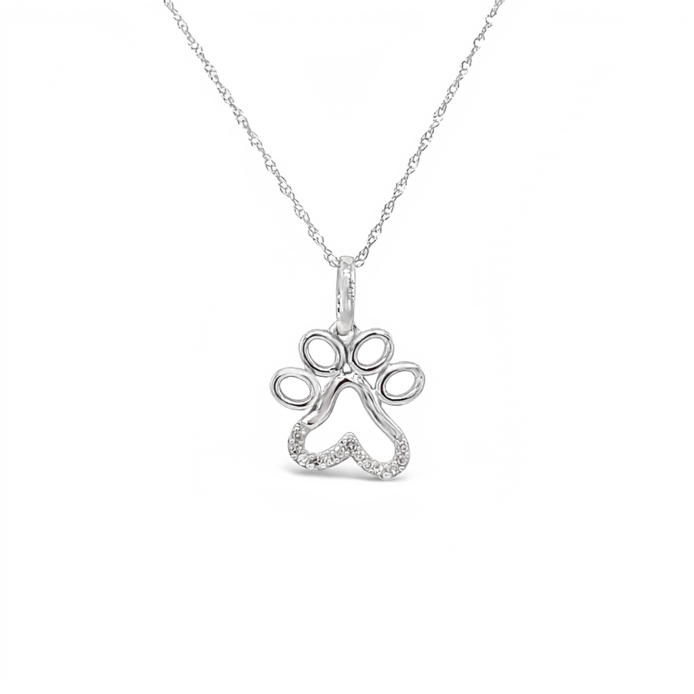 Pawprint Pendant with Diamonds in sterling silver or white gold