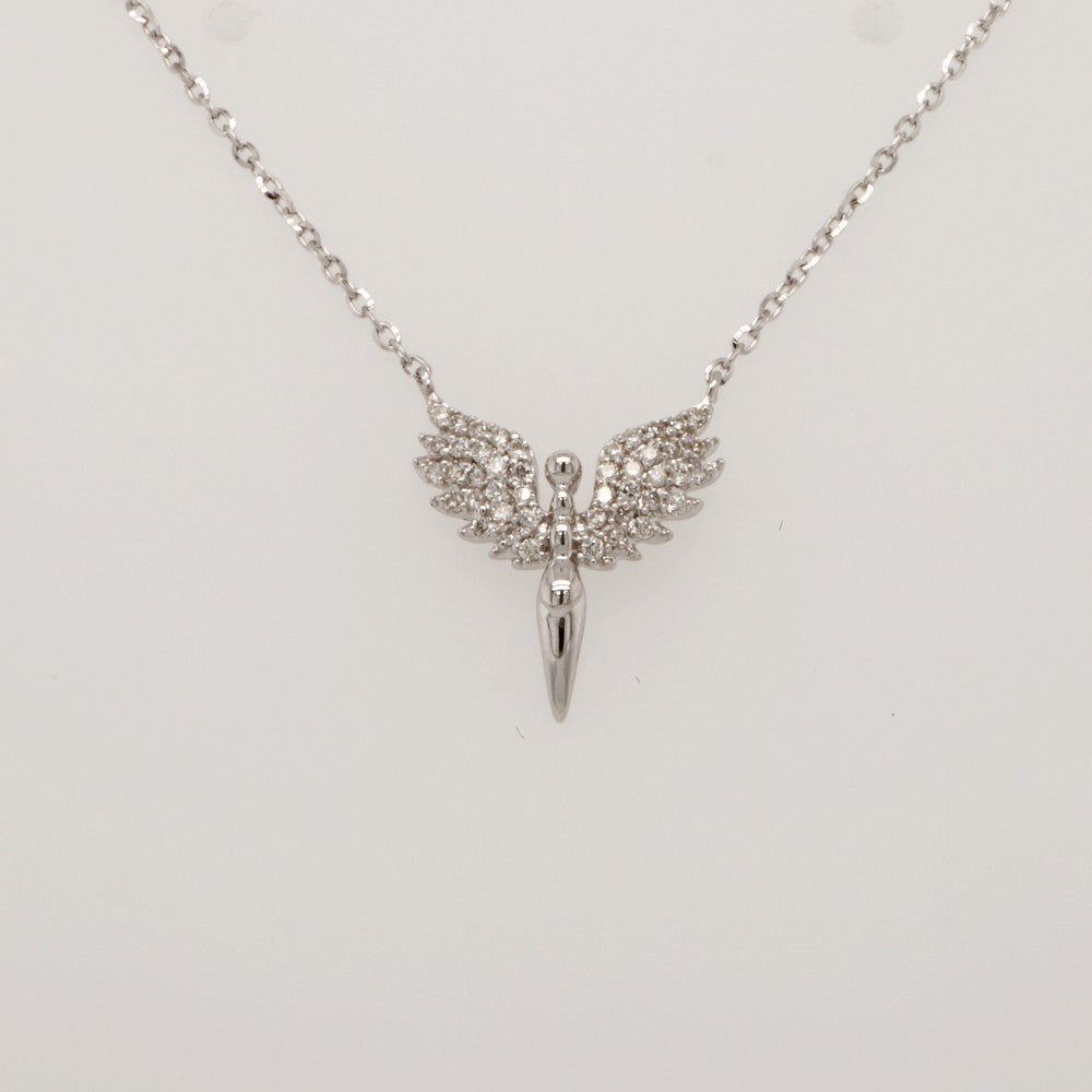 White Gold and Diamond Angel Pendant on Chain look 2