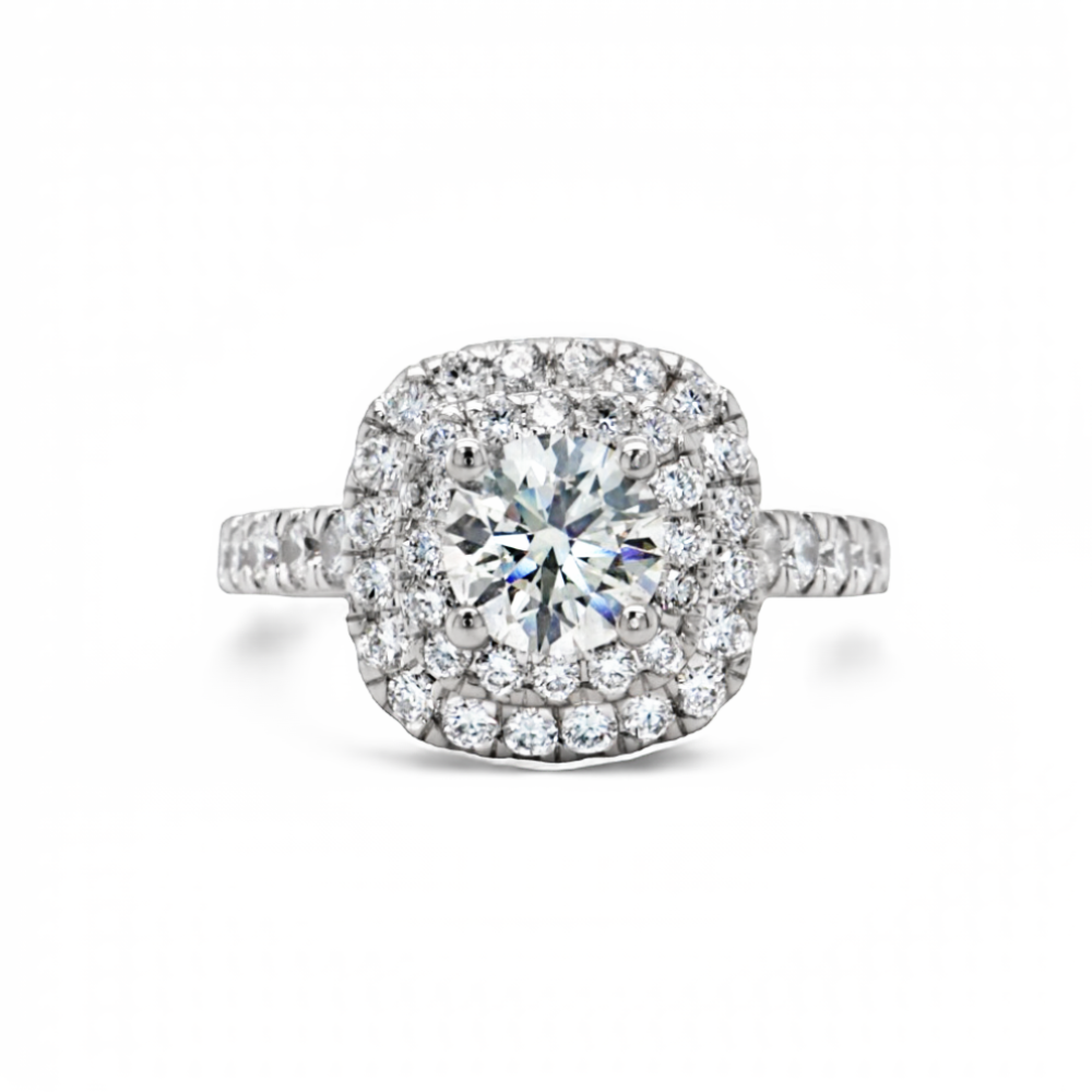 Round Center Cushion Double Halo Lab Grown Diamond Engagement Ring