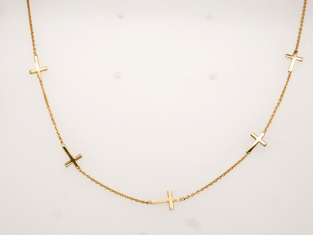 Gold Sideways Station Crosses Necklace