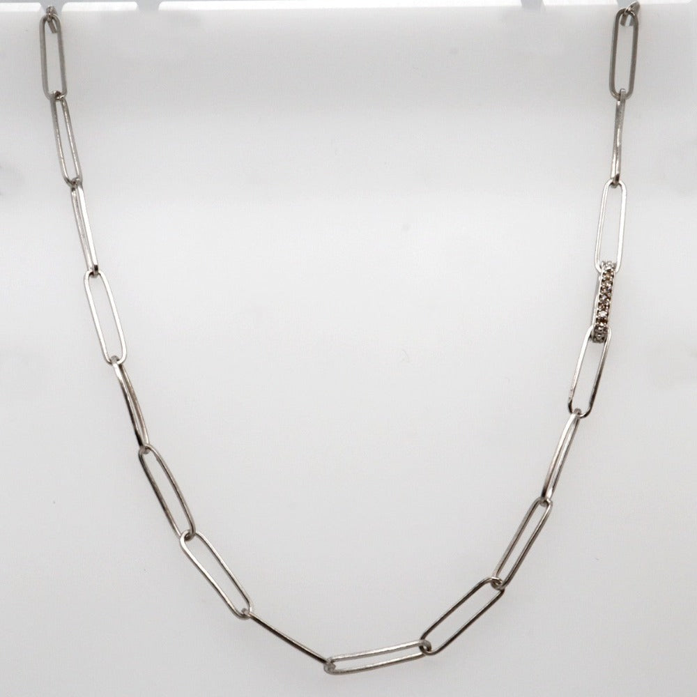 Sterling Silver and Diamond Paperclip Chain Necklace