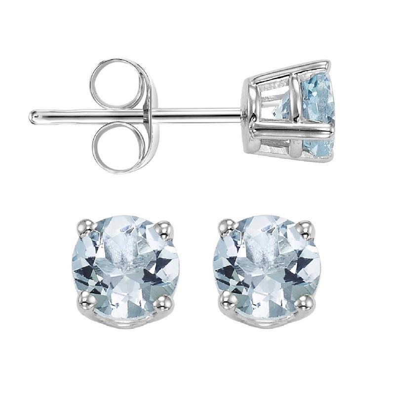 14kw prong aquamarine studs, ppd7.5aaa-4w