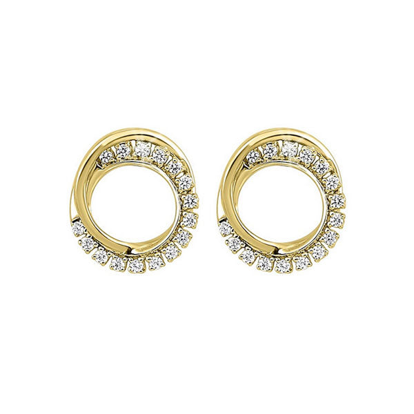 10kt yellow gold & diamond studded fashion earrings   - 1/6 ctw