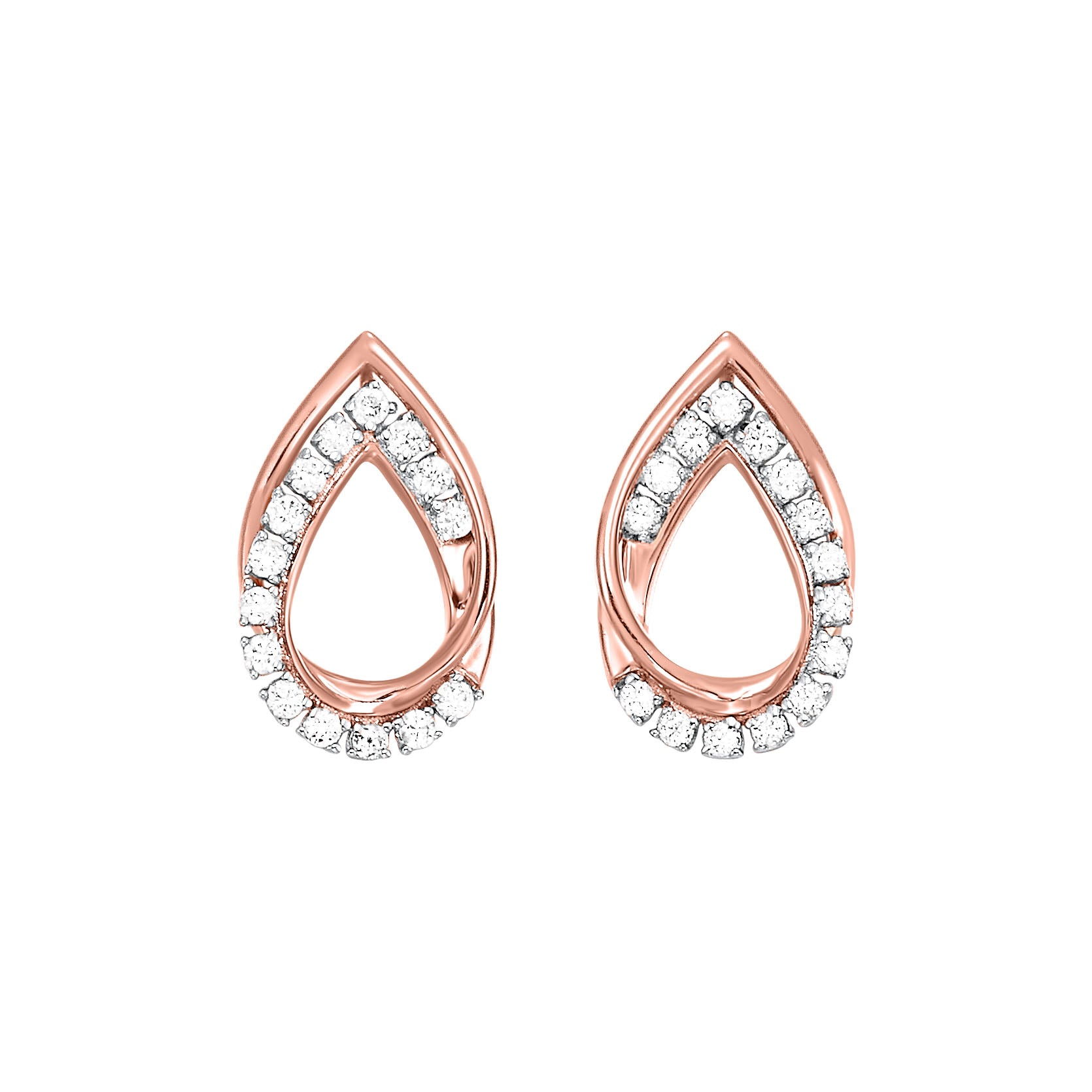 10kt pink gold & diamond studded fashion earrings  - 1/6 ctw