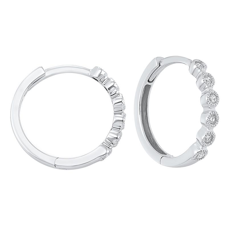 14kw mix bezel diamond earrings 1/7ct