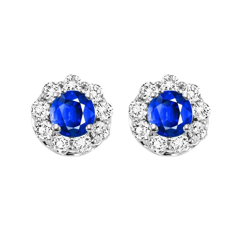 14kw color ens halo prong sapphire earrings 3/4 ct, h131-4-4wc