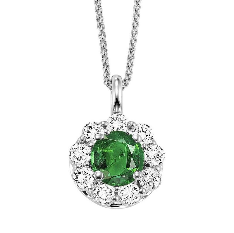 14kw color ens halo prong emerald pendant 3/8ct, h131-5-4wc
