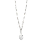 White Gold and Diamond Oval Cluster Pendant with Paperclip Chain