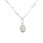White Gold and Diamond Oval Cluster Pendant with Paperclip Chain view 2
