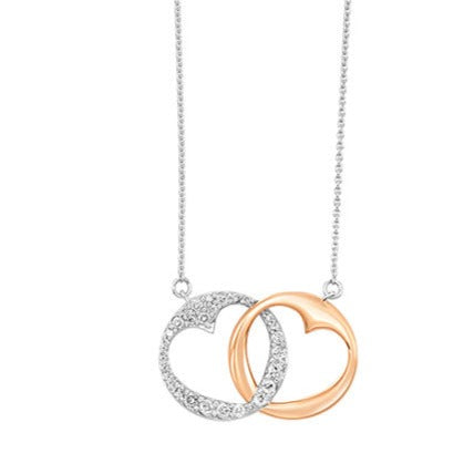 diamond halo heart double eternity circle pendant in 10k rose gold & sterling silver