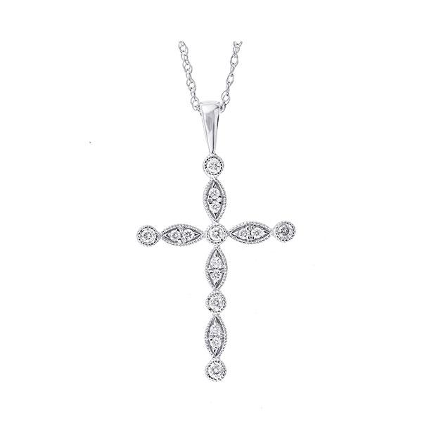 14kt white gold & diamond classic book marquise & round neckwear pendant  - 1/8 ctw