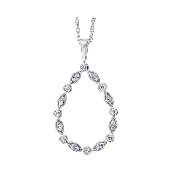 14kt white gold & diamond classic book marquise & round neckwear pendant  - 1/8 ctw