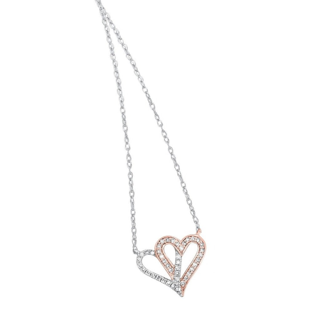 Two-Toned Gold & Diamond Double Heart Pendant