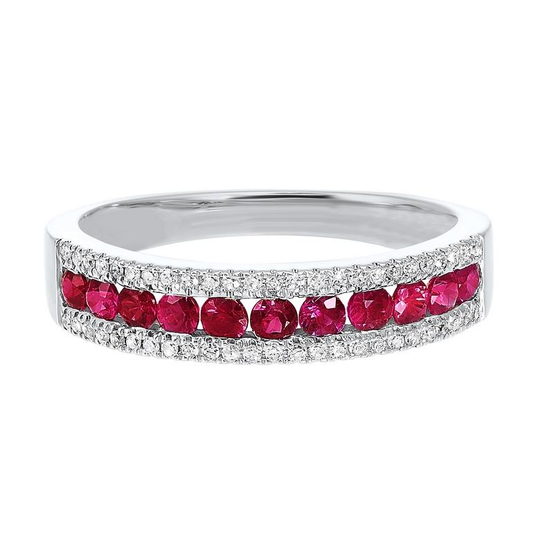 14kw 3 row multi channel diamond & ruby band 1/8ct, rg10054-4yd