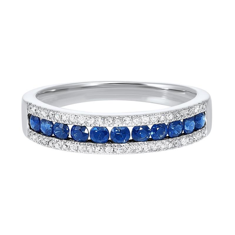 14kw 3 row multi channel diamond & sapphire band 1/8ct, rg10053-4yd