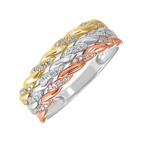 10kt 3 tone color gold & diamond sparkle fashion ring   - 1/8 ctw