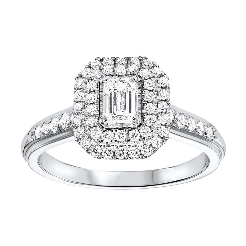 14kw tru ref emerald double halo prong ring 3/4ct, two3001/200-4wc