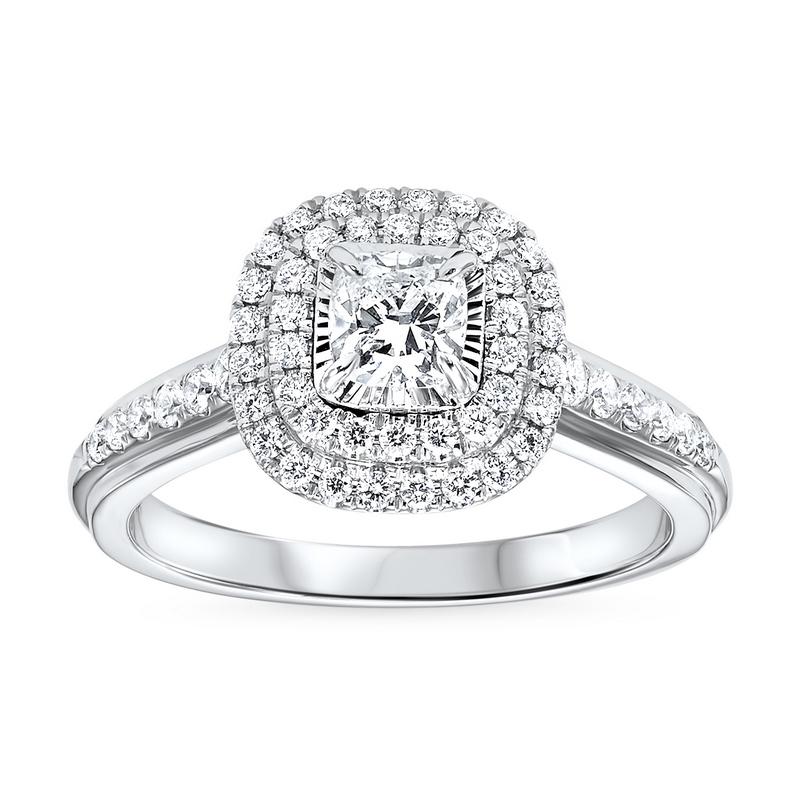 14kw tru ref cushion double halo prong ring 3/4ct, two2001/75-4wc