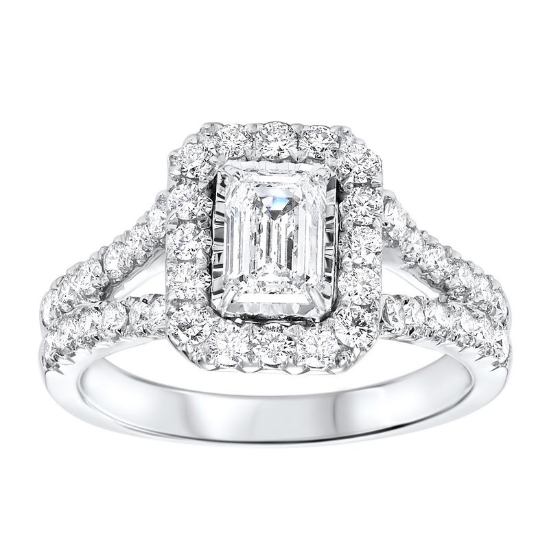 14kw tru ref emerald halo prong ring 1 5/8ct, rol1045-sswd