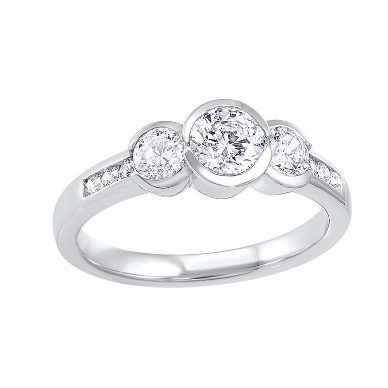 14kw 3 stone round bezel ring 1/2ct, fr1033-1p