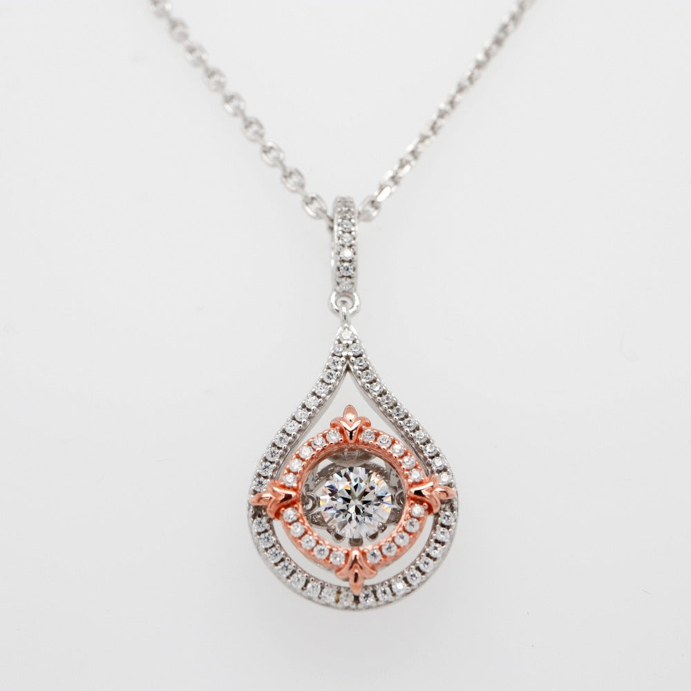 Sterling Silver & CZ Two-Toned Rhythm of Love Fleur-de-Lis Drop Pendant Up Close