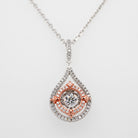 Sterling Silver & CZ Two-Toned Rhythm of Love Fleur-de-Lis Drop Pendant Up Close