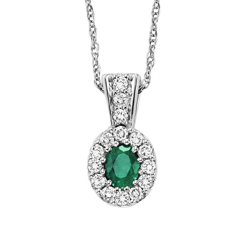 14kw color ens halo prong emerald pendant 1/7ct, rg70630-4wc
