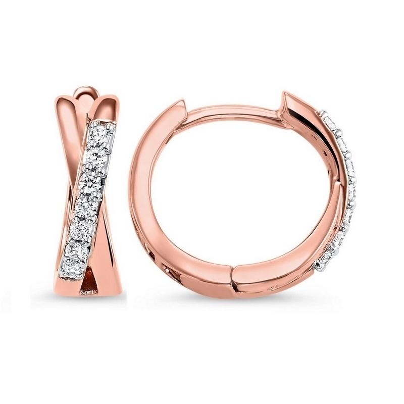 diamond criss-cross xo hoop earrings in 14k rose gold (1/6ctw)