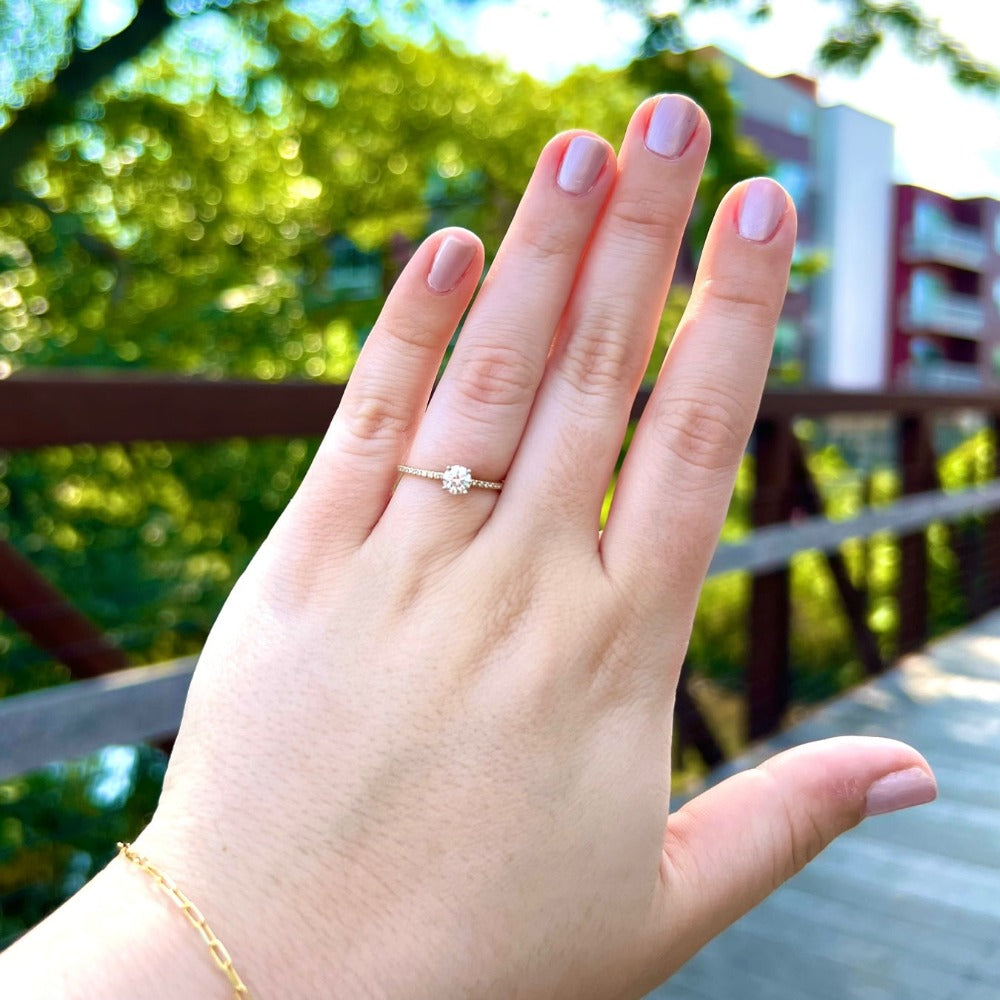 14KY Accented Solitaire Engagement Ring with Round Center Stone on model