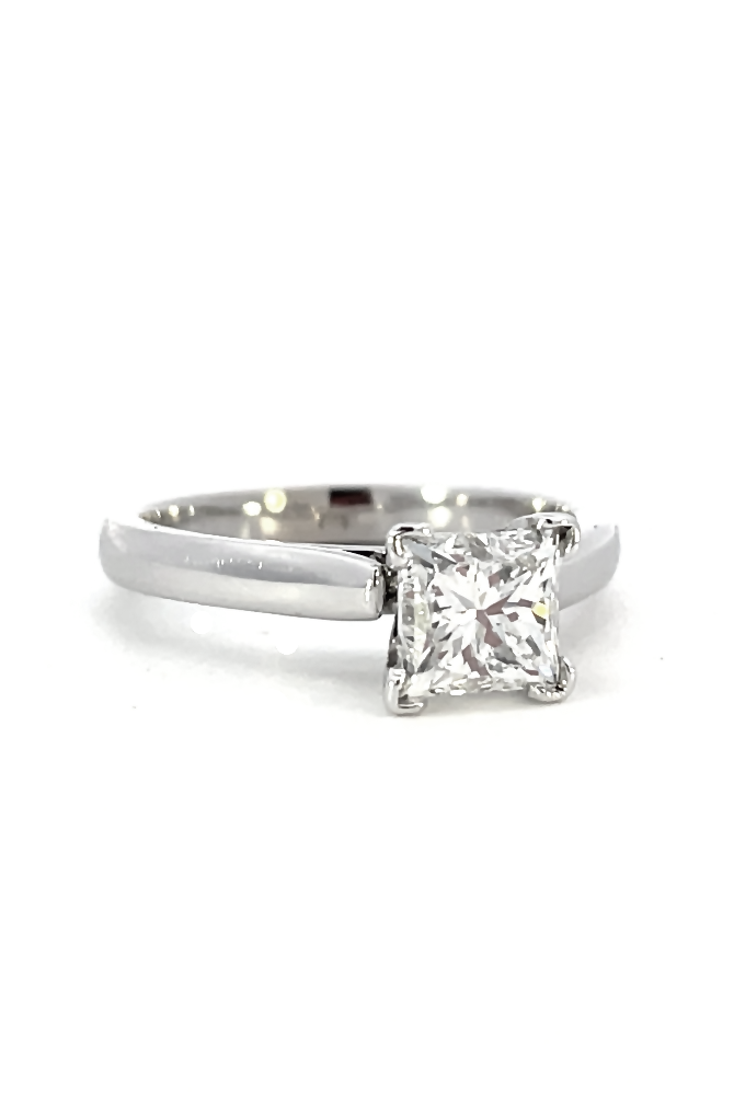 side view of 1.56ct princess cut diamond solitaire engagement ring.