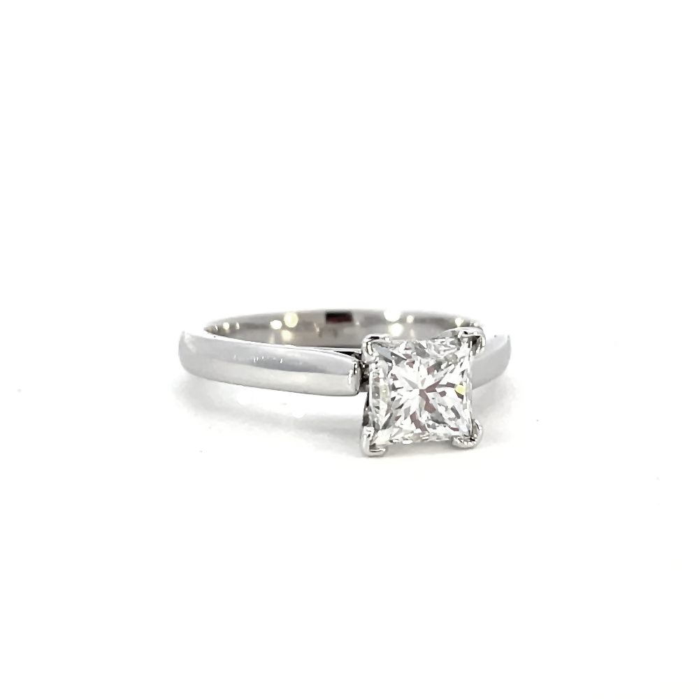 side view of 1.56ct princess cut diamond solitaire engagement ring.