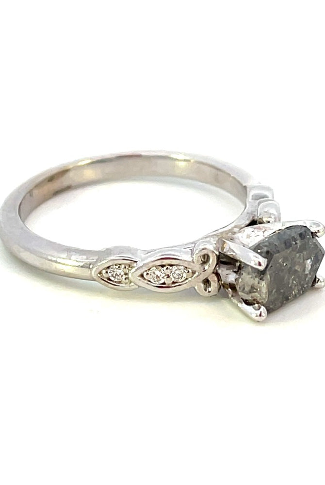 14KW Salt and Pepper Diamond Ring side accents