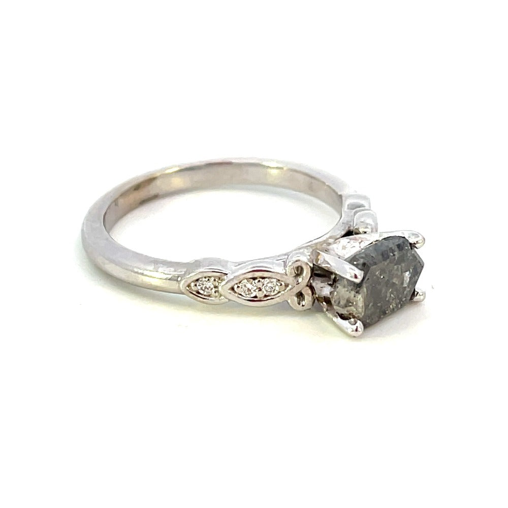 14KW Salt and Pepper Diamond Ring side accents