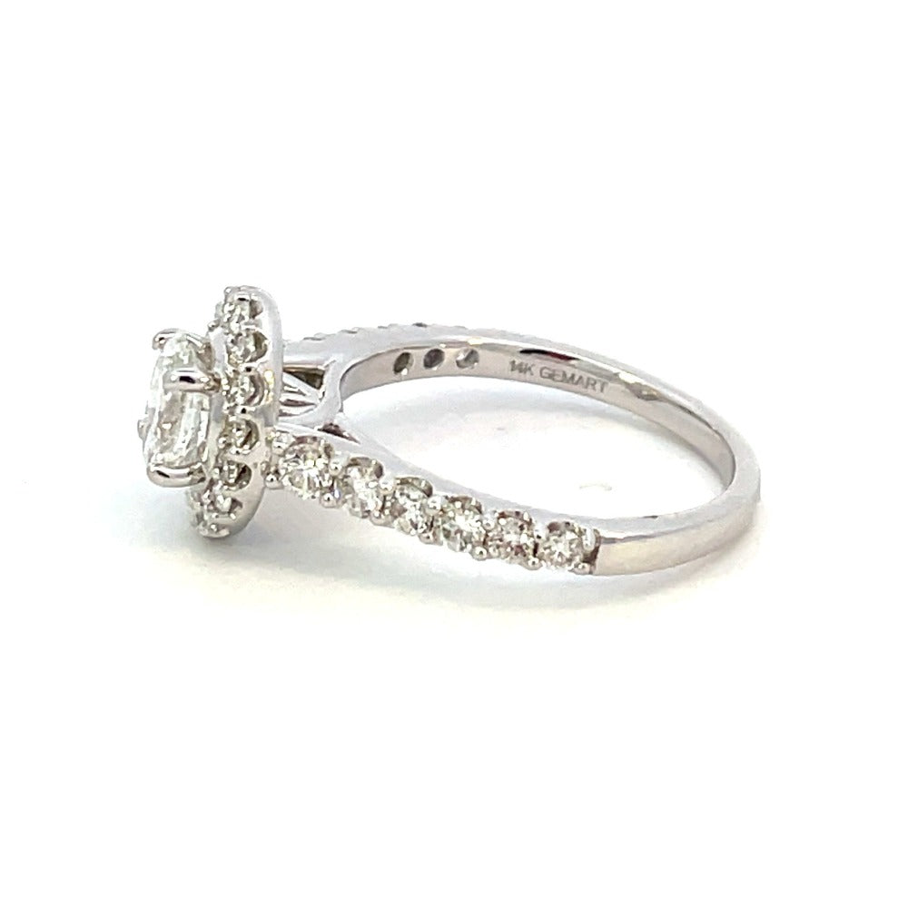 14K White Gold Oval Halo-Style Engagement Ring Side 2