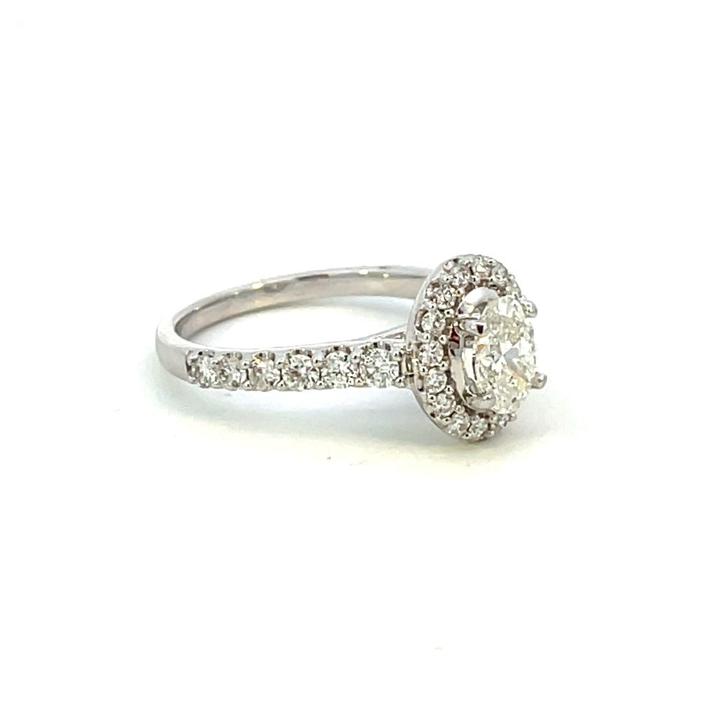 14K White Gold Oval Halo-Style Engagement Ring Side 1