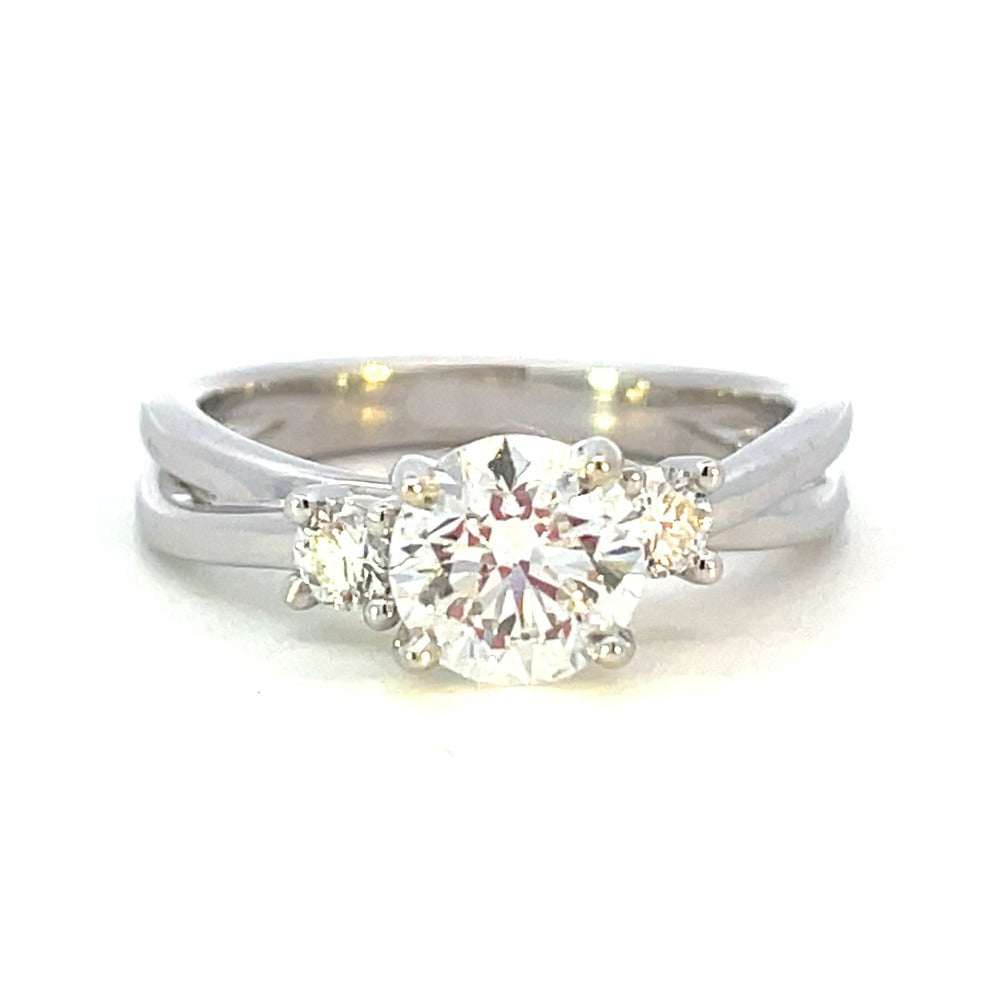 14KW Three Stone Diamond Engagement Ring 1.21 CTW