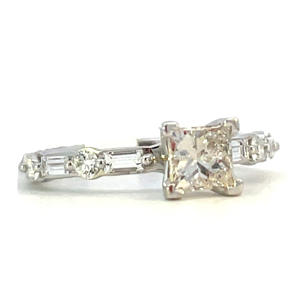 14KW Diamond Engagement Ring with Baguette and Round Accents .83 CTW side 1