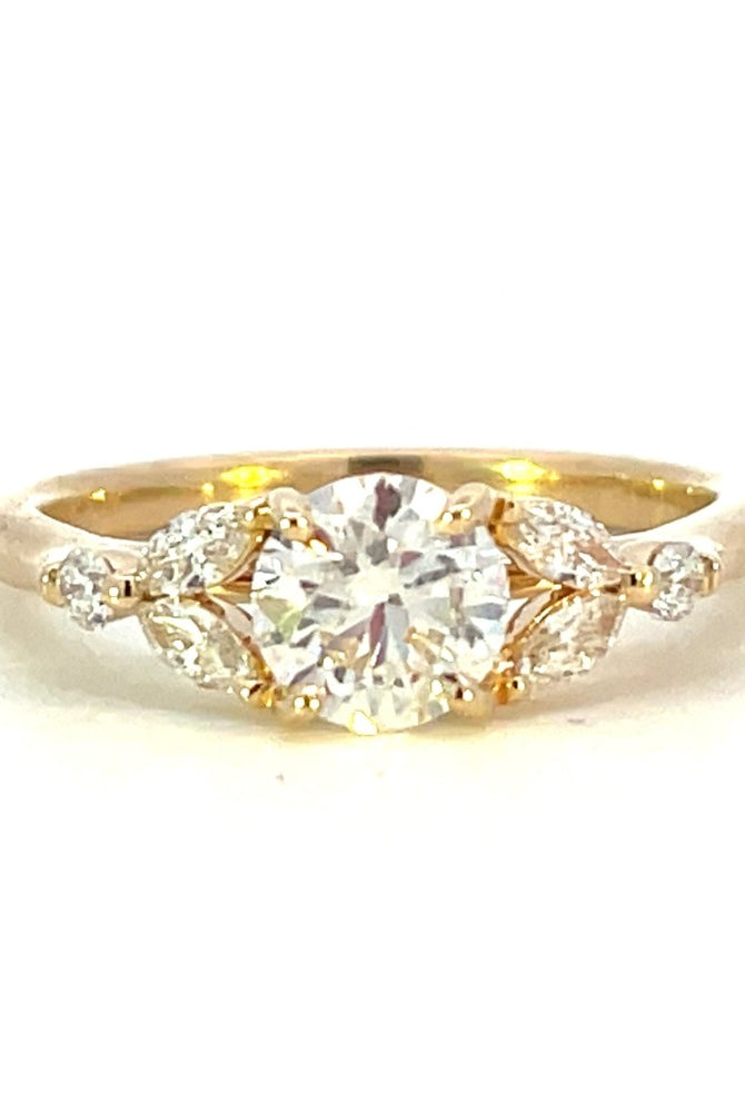 14K Yellow Gold Round and Marquise Diamond Engagement Ring .91 CTW