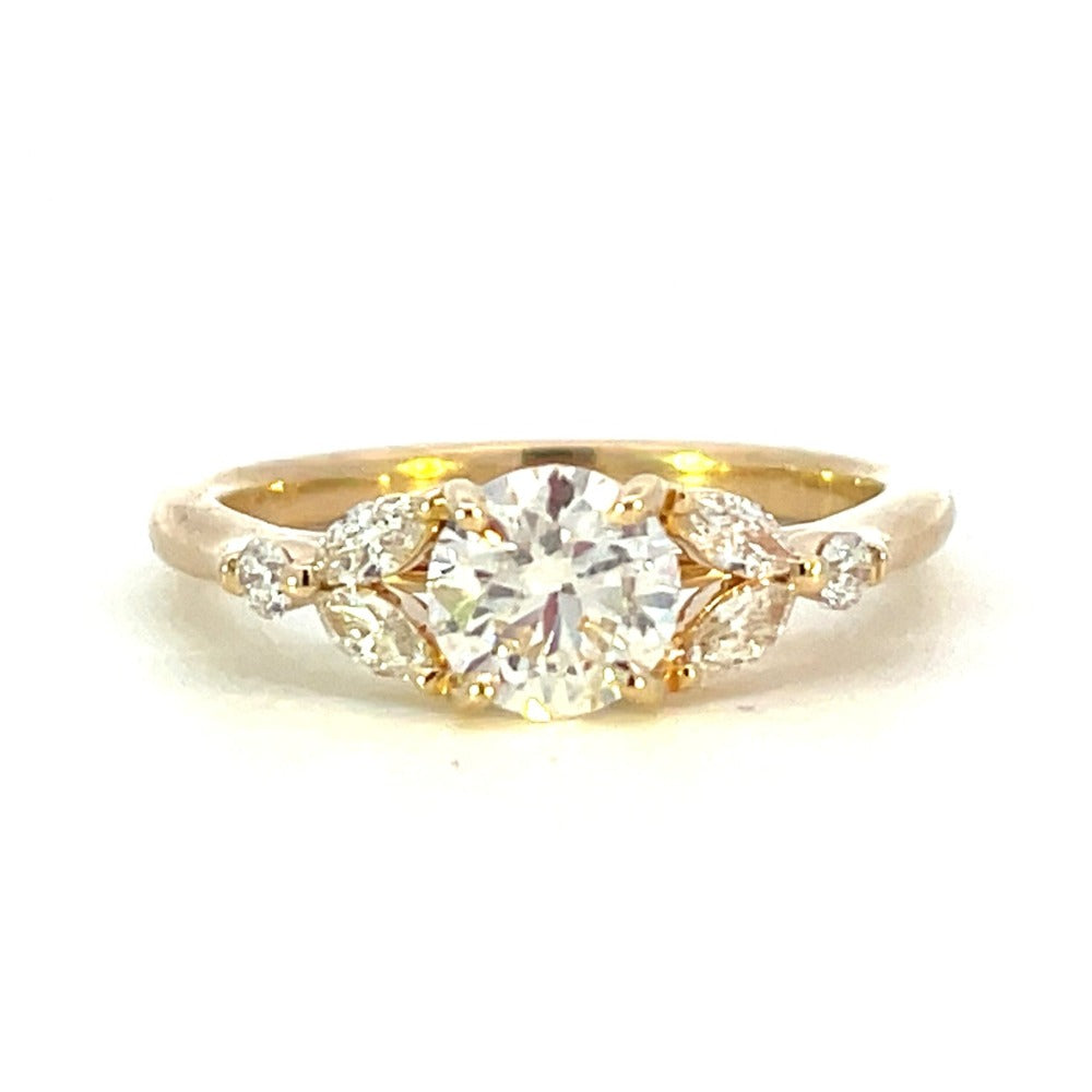 14K Yellow Gold Round and Marquise Diamond Engagement Ring .91 CTW