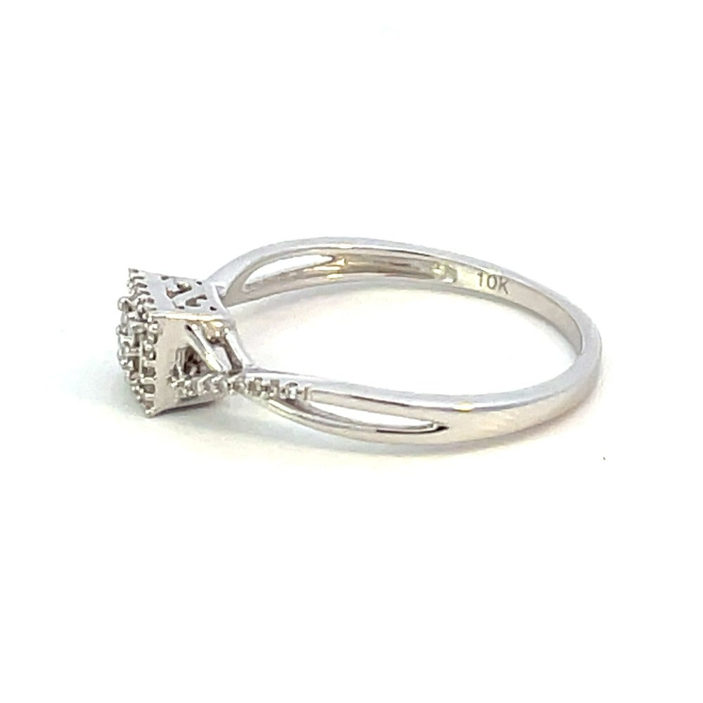 Princess-Shaped Round Diamond Cluster Engagement Ring with Halo and Twist Shank side 2