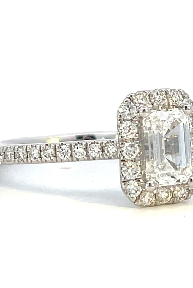 1.51 CTW Emerald Cut Lab Grown Diamond Engagement Ring with Halo side 1