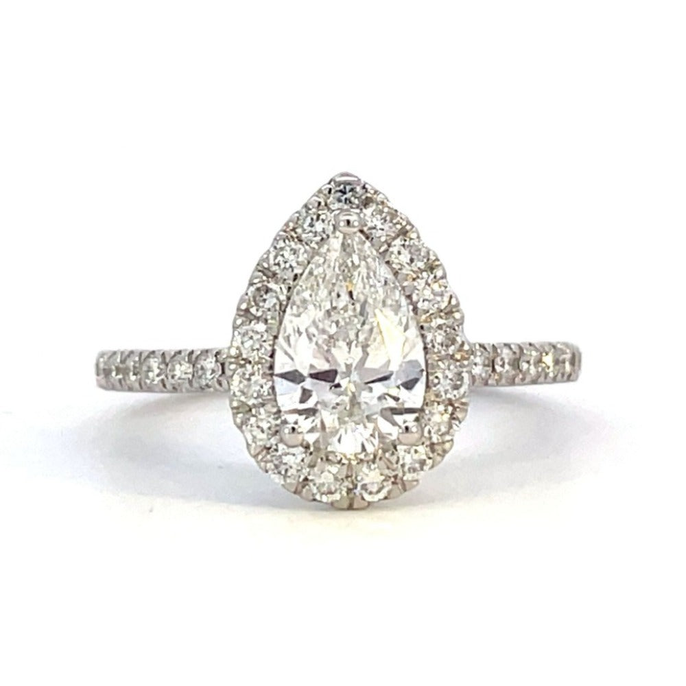 1.56 CTW Pear Cut Lab Grown Diamond Engagement Ring with Halo