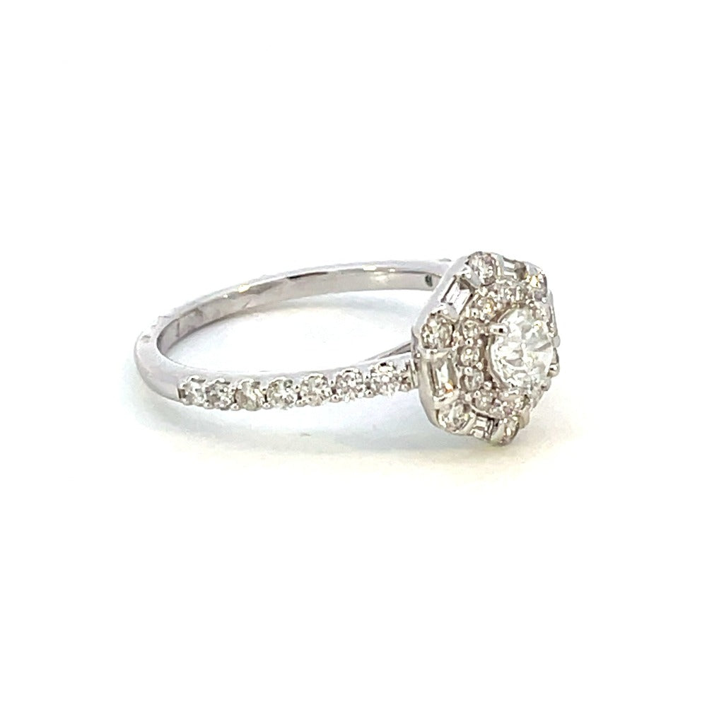 14K White Gold Round Center Diamond Halo Style Engagement Ring 1CTW side 1