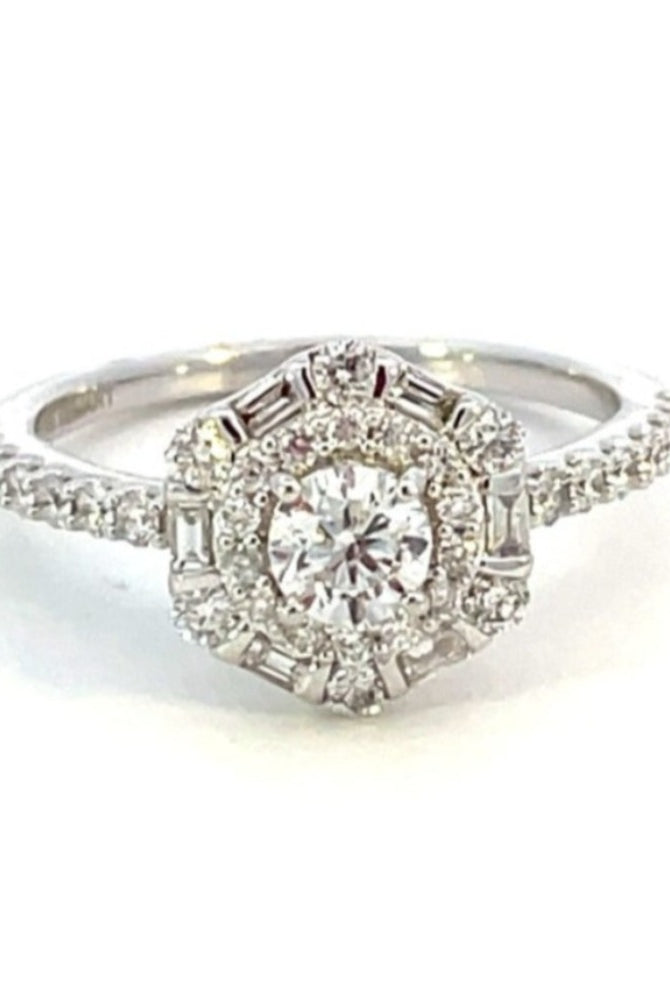14K White Gold Round Center Diamond Halo Style Engagement Ring 1CTW 