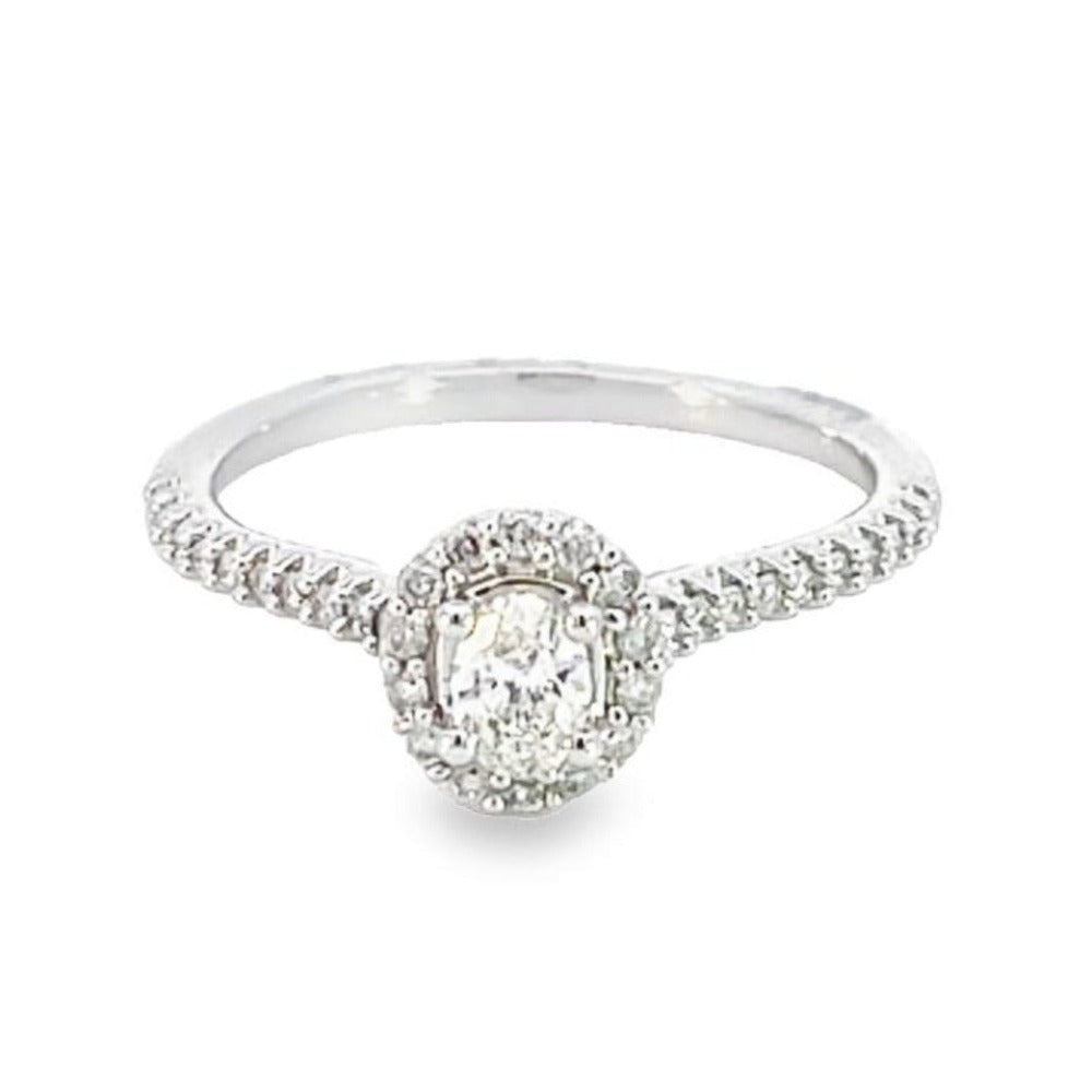 14KW Oval Diamond Engagement Ring with Halo 1/2 CTW